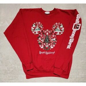Walt Disney World Christmas Red Sweatshirt Mickey Minnie Holidays Small Vintage